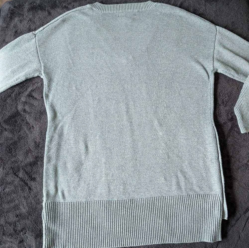 Tahari Coastal Teal V Neck Sweater Tunic  Lagenlook Buttons OfficeCore Cozy Sz S image 5